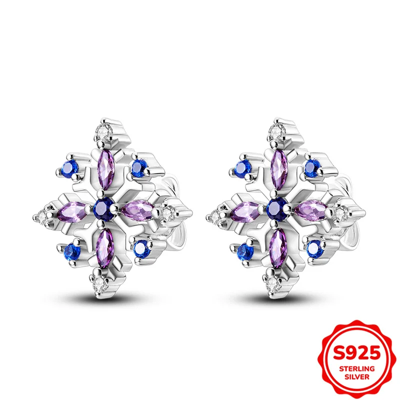 100% 925 Sterling Silver Earrings Women Snowflake Stud Earrings For Anniversary Wedding Jewelry Gift