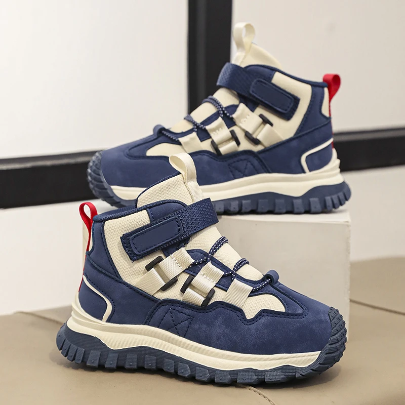 

Детские высокие кожаные кроссовки, осенне-зимние Нескользящие походные туфли для мальчиков и девочек, Нескользящие уличные повседневные детские треккинговые ботинки