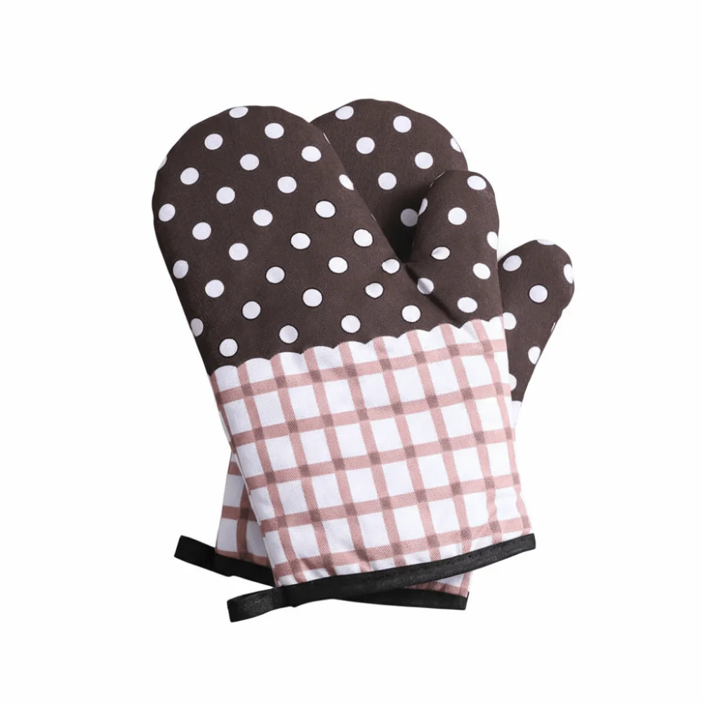 

Household Printed Flower Dots Heat Insulation Gloves Thickened Anti-Scalding Oven Mitts Microwave Gloves High Temperature