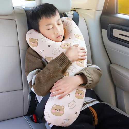 Imagen 2 del producto Reposacabezas para dormir de coche para niños, protección para asiento trasero de coche de dibujos animados, cinturón de seguridad de coche para adultos, almohada en forma de Y, almohada para asiento de coche