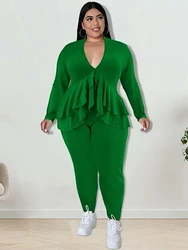 Plus Size Women Clothing Chic and Elegant Pants Suit Set Two Piece Sets Coat Ruffle Blazer Sets Wholesale Bulk Dropshipping