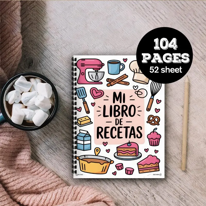 A5 Spanish Recipe Spiral Notebook,Suitable for Home Cooking, Baking and Home Chefs, Fashion Recipe Book, Gift for Food Lover