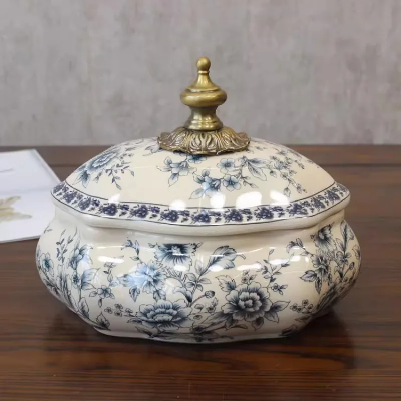 

American ceramic storage tank, new Chinese European decorative candy snack box, jewelry storage box handicraft ornament