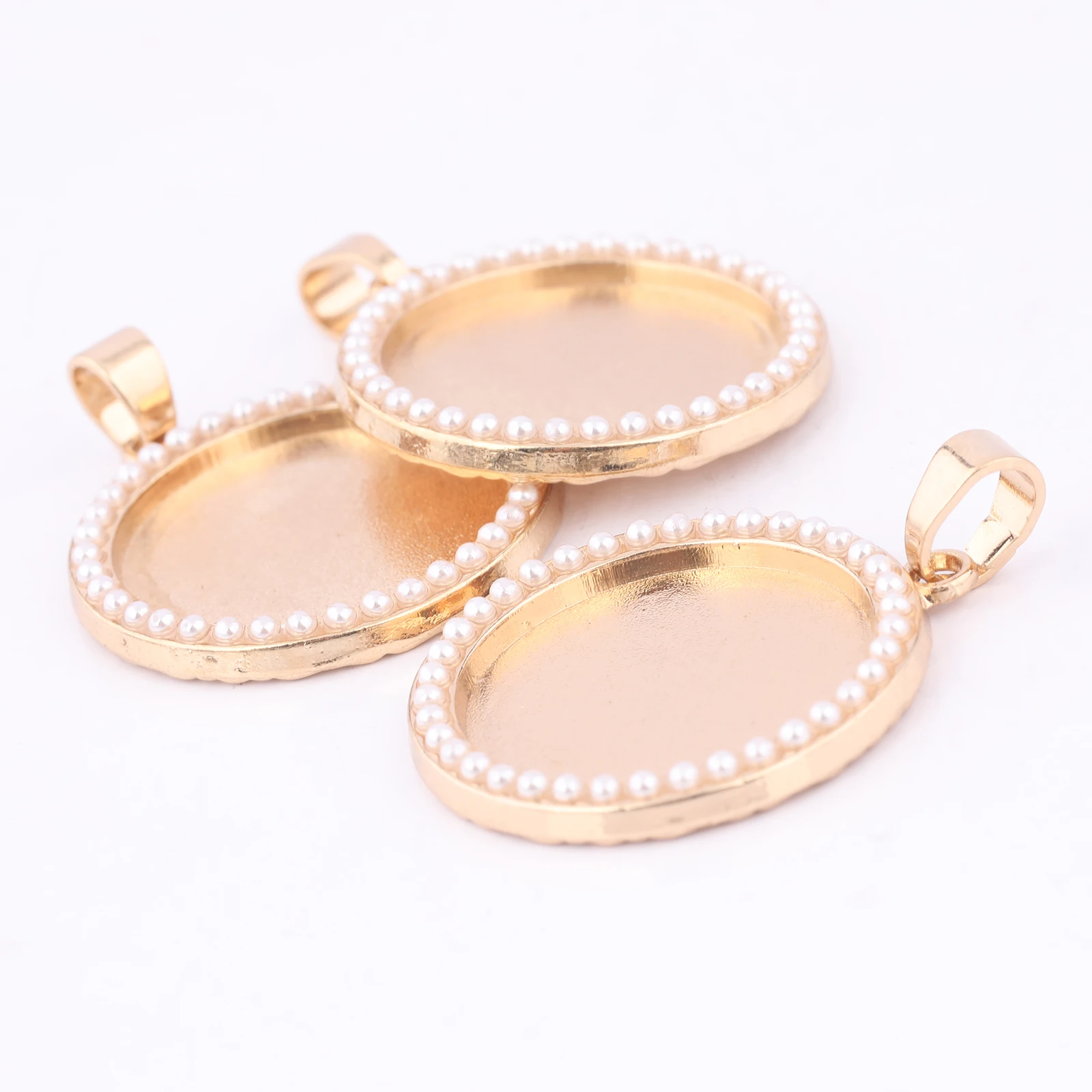 5pcs Kc Gold Pearl Cabochon Base Settings 20mm Dia Bezel Pendant Trays For Necklace Jewelry Making Supplies - view 4