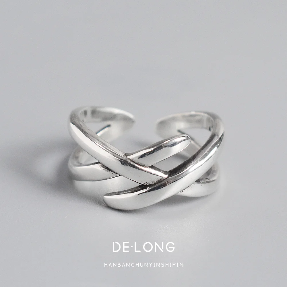 Vintage Cross-over Ring in s925 Sterling Silver for Women, Korean Style from Dongdaemun Fashion Jewelry