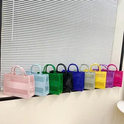2024 Summer New Shopping Basket Handheld PVC Bag Jelly Bag Large Capacity Basket Storage Basket Candy Color Hollow