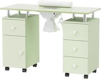 Image OmySalon Manicure Table Nail Desk ，Makeup Beauty Salon Storage Acetone Resistant w/Lockable Wheels,Wrist Cushion