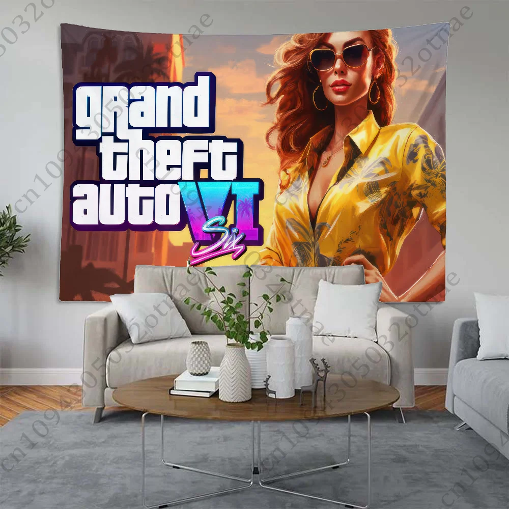 GTA Game G-Grand-Theft Auto Flag Outdoor Decorate Creative Pattern Photo Living Room Wall Art Tapestry Decor Party Banners