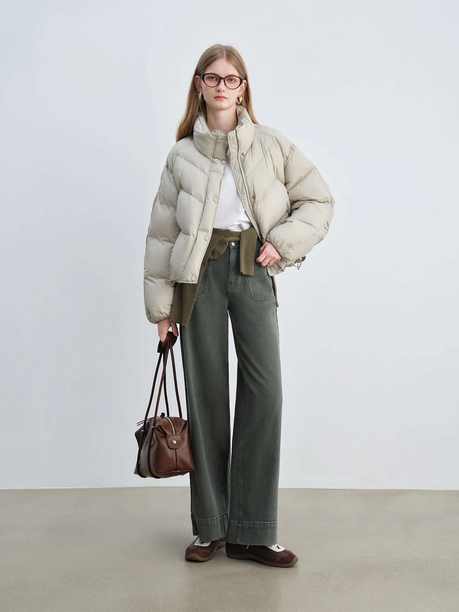 Ziqiao Retro op maat gemaakte groene jeans voor dames 2025, nieuwe stijl, heupbedekkende rechte broek, slanke wijde pijpen, lange broek 25ZQ93010