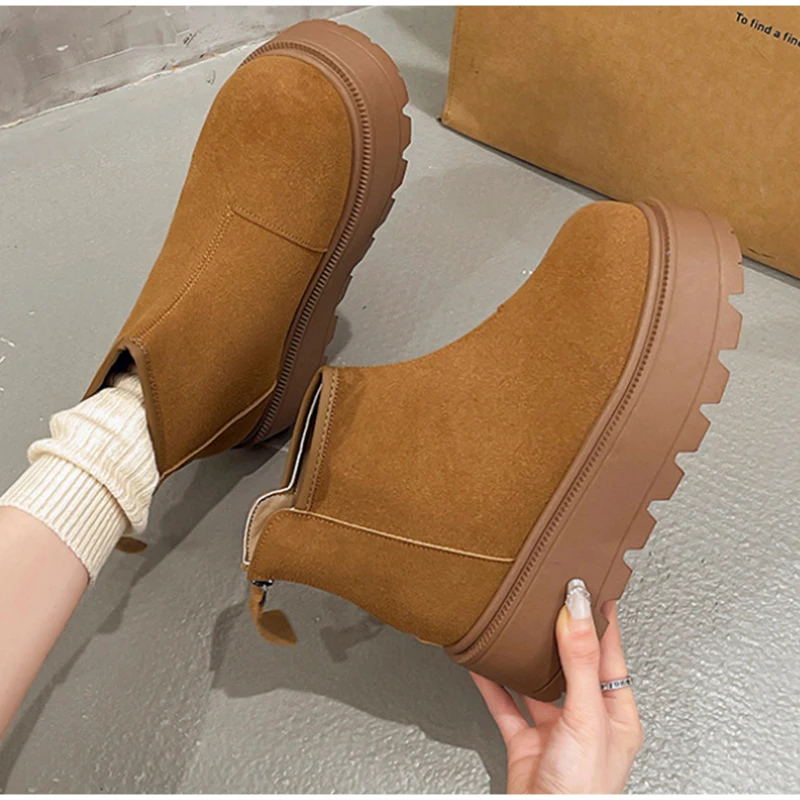 Stylish Platform Plush Ankle Boots New Thickened Simple Comfort Snow Boots Winter Retro Warm Cotton Women's Ankle Boots Shoes