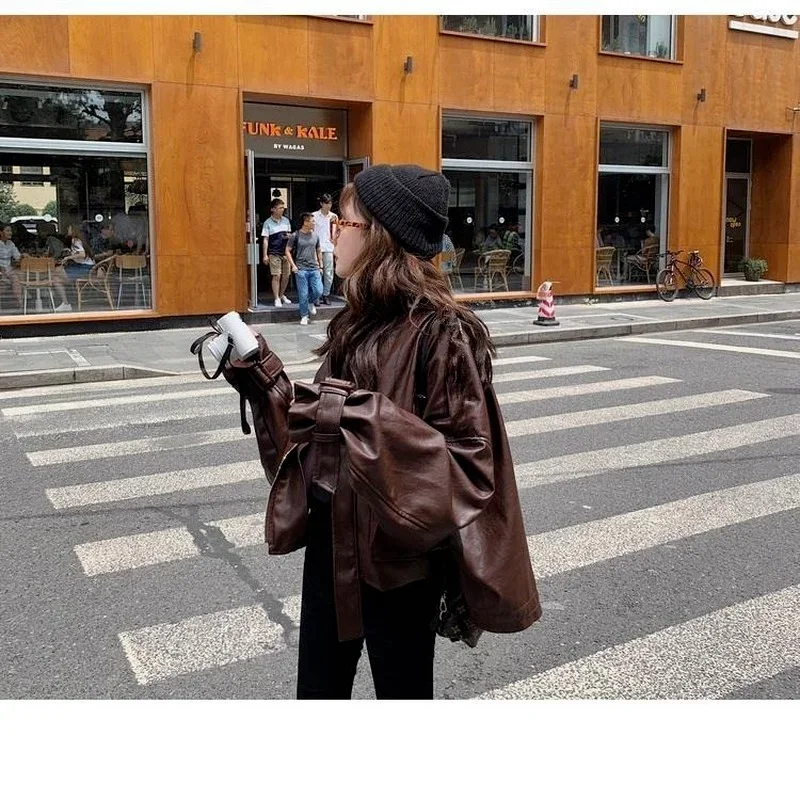 Jaqueta de couro feminina, jaqueta motociclista feminina, novo estilo, outono