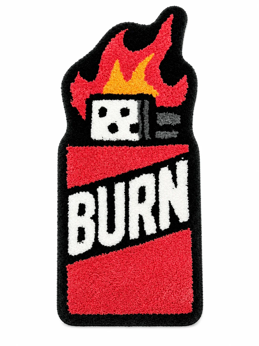 LAKEA Burn Lighter Tufted Rug, Red Flame Dice Graphic, Irregular Fluffy Anti Slip Mat, Street Style Teen Bedroom Gaming Room Dec
