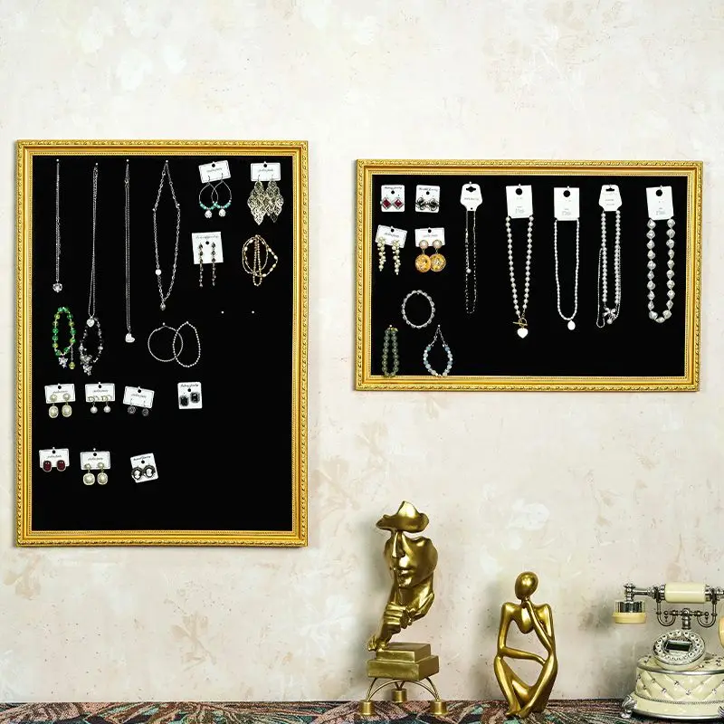 Jewelry Display Frame with Velvet, Wall Mounted Earring Necklace Holder, Photo Prop Background for Store, Vintage Jewelry Organi