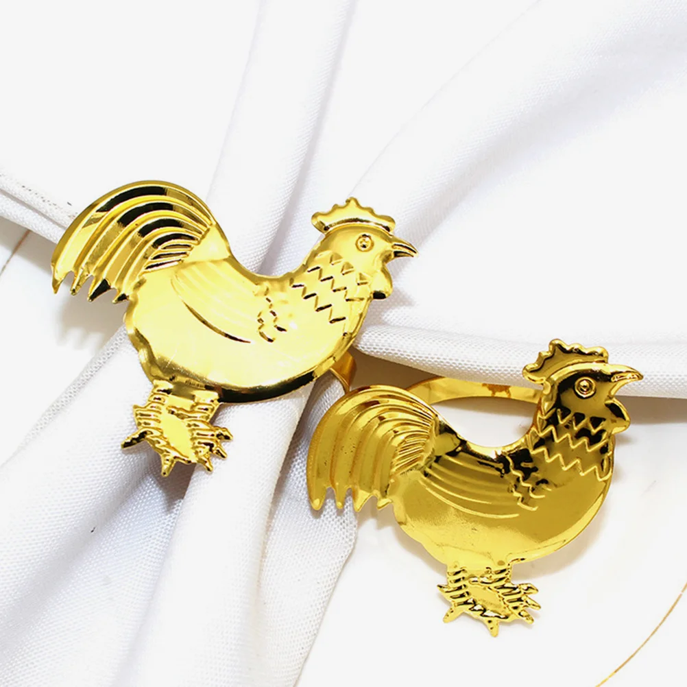 

6Pcs Napkin Rings Rooster Pattern Decorative Buckles Banquet Wedding Party Restaurant Table Napkin Holder