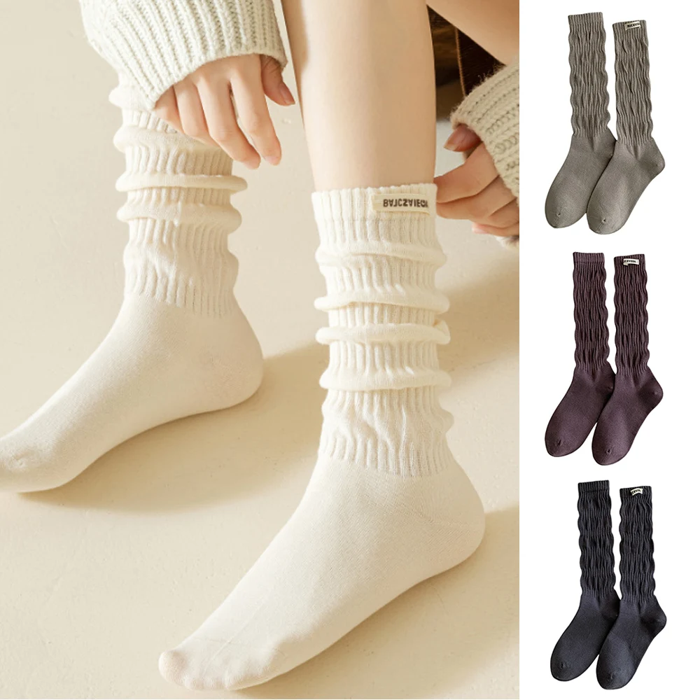 S Y2K Women's Leg Warmers Japanese Lolita Long Socks Knitted Foot Cover Autumn Winter Warm Korean Middle Stocking Solid Color