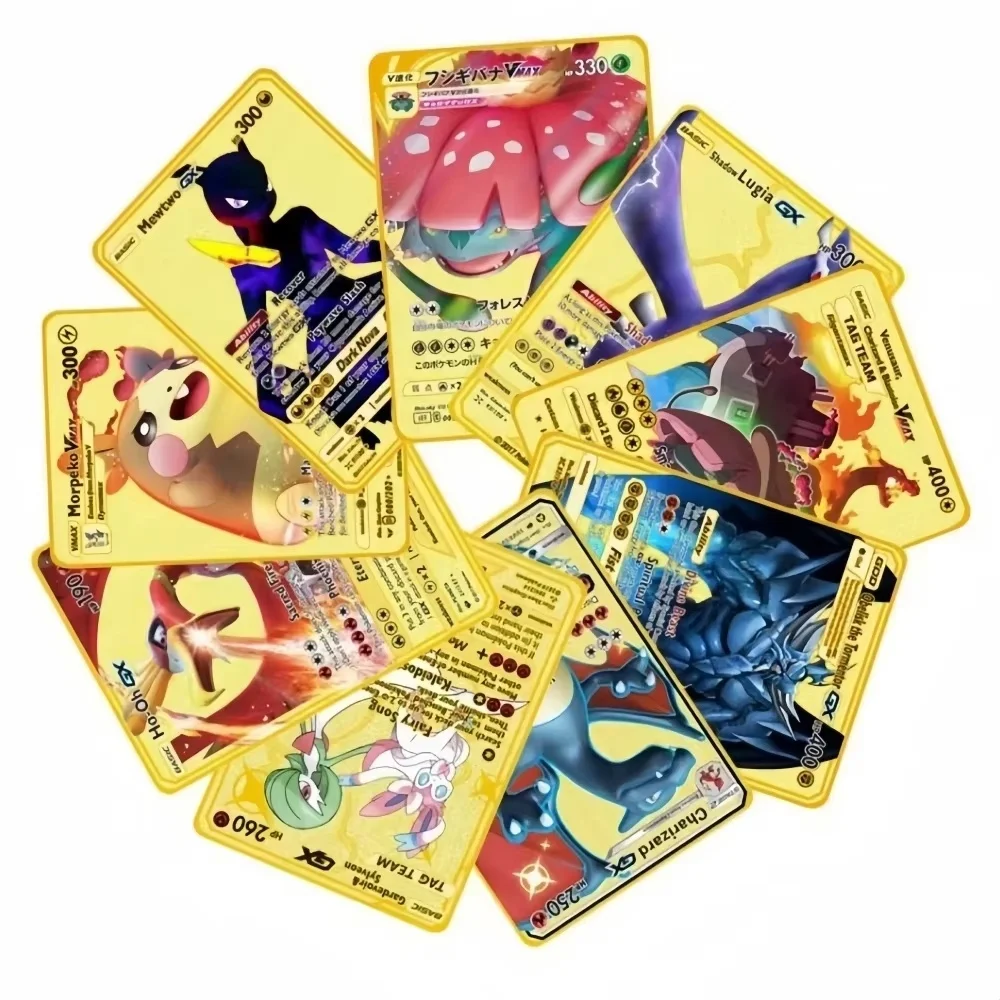 

2026 New Pokemon Metal Card English Anime Series - Charizard Arceus Mewtwo Blastoise Vmax GX V Letters Game Collection Toy Gift