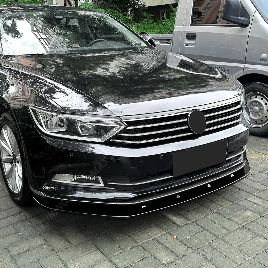 Dla VW Volkswagen Passat B8 Przedni zderzak Dyfuzor Spoiler 2017 2018 2019 Czarny błyszczący Splitter Osłona Wykończenie Ochraniacz Zestaw karoserii — zdjęcie 4