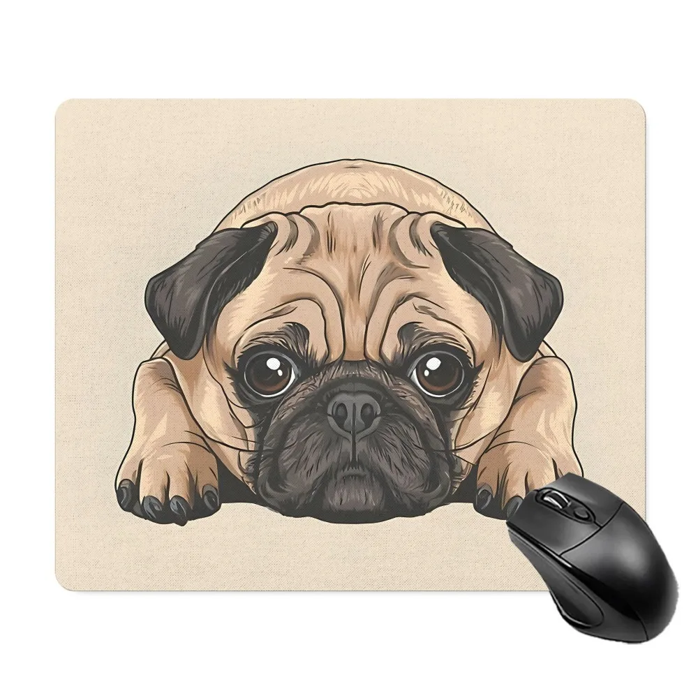 Cute Pug Dog Design Rubber Mouse Pad Non Slip Gaming Desk Mat for Home Office Workspace