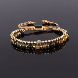 New Design Stainless Steel Beads 4mm Tiger Eye Macrame Friendship Bracelet Women Men Jewelry Gift