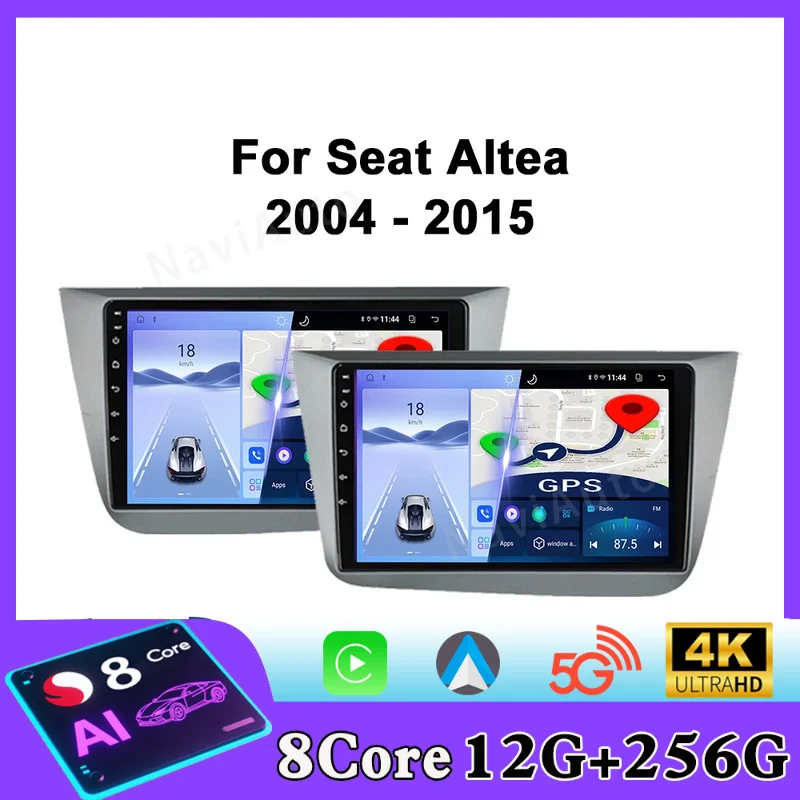 Radio para Auto Android con Reproductor Multimedia, GPS, Navegación, Carplay y Pantalla Estéreo para Seat Altea XL Toledo 3 2004-2015