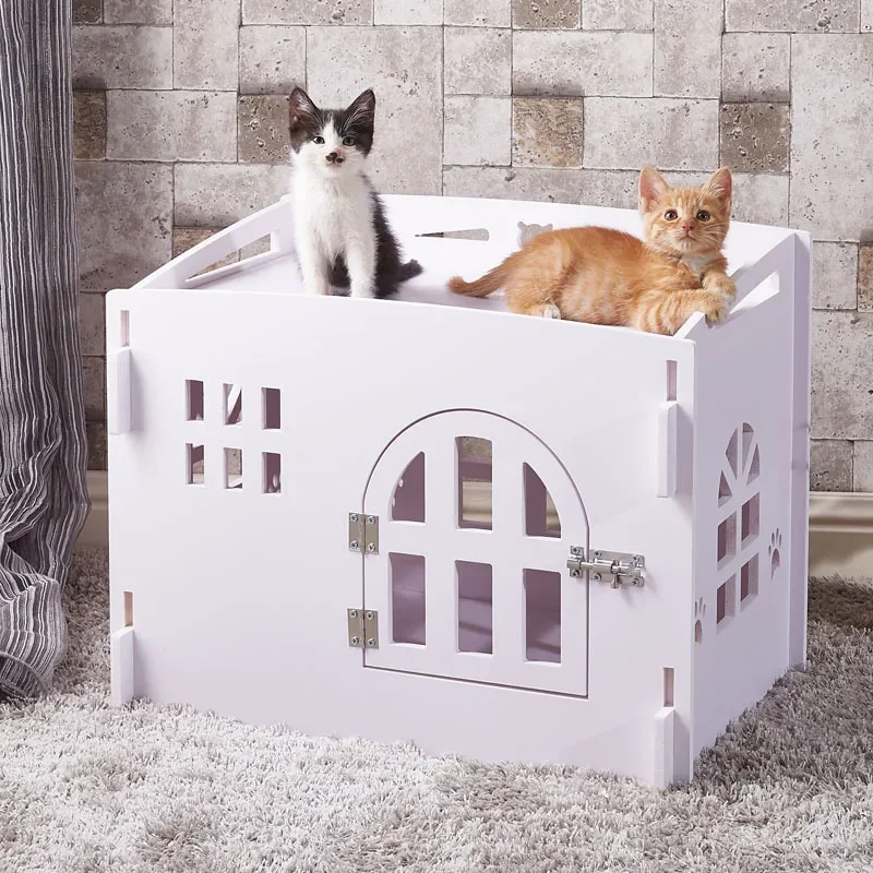 Accessories Pet Bed Dog Pet Supplies Cattery All-season Cattery Solid Wood Enclosure Tape Door Cat Beds for House Bunk Beds