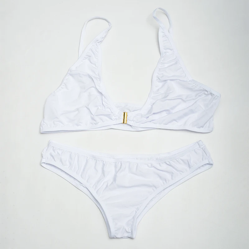 Solid-colored gold buckle sexy bikini split swimsuit set beach vacation swimsuit high-waisted swim pants (thin fabric) view 4