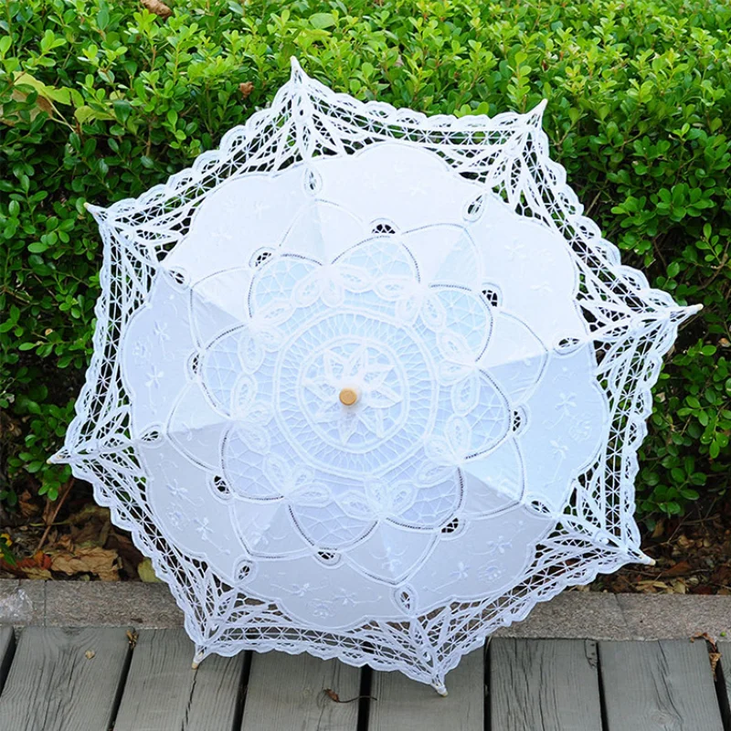 Convenient Sun Umbrella Delicate 2 Colors Lace Flower Pattern Visual Effect Sunshade  Cotton Summer  for Dancing Decor