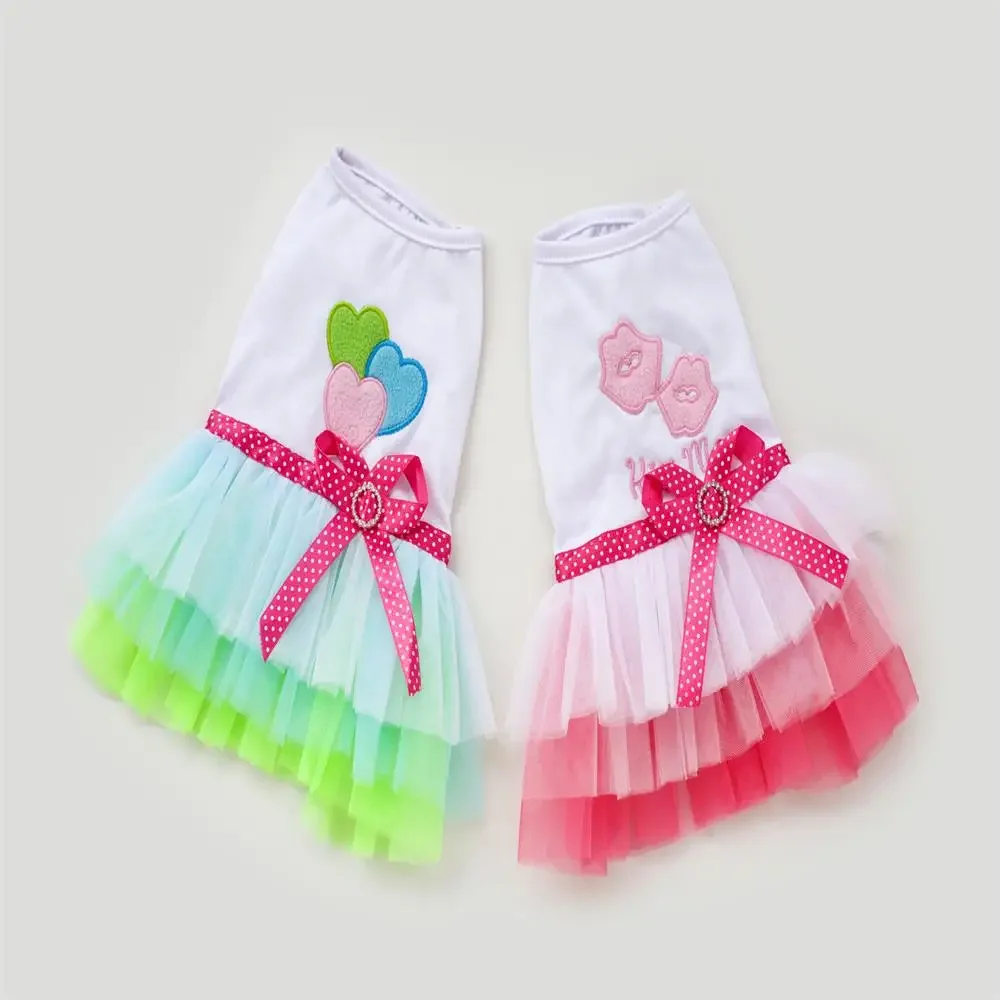 Spring Summer Pet Dog Skirt with Kiss Pattern Teddy Bichon Dog Dress for Small Dogs Pet Puppy Clothes Chihuahua Pet Tutu