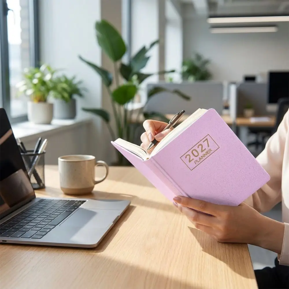 Efficient Leather Cover 2027 Agenda Book Schedule Compact A7 Schedule Notebook 64 Sheets Glitter Pocket Planner School
