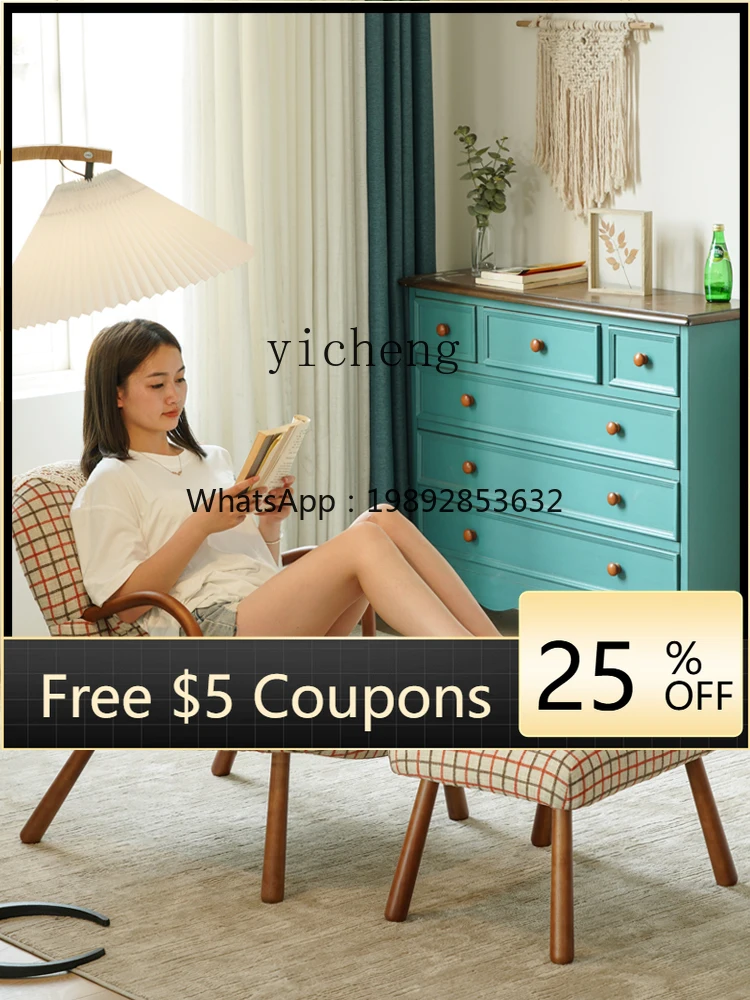 

Y1 sofa retro solid wood combination living room bedroom balcony casual fabric small sofa single chair
