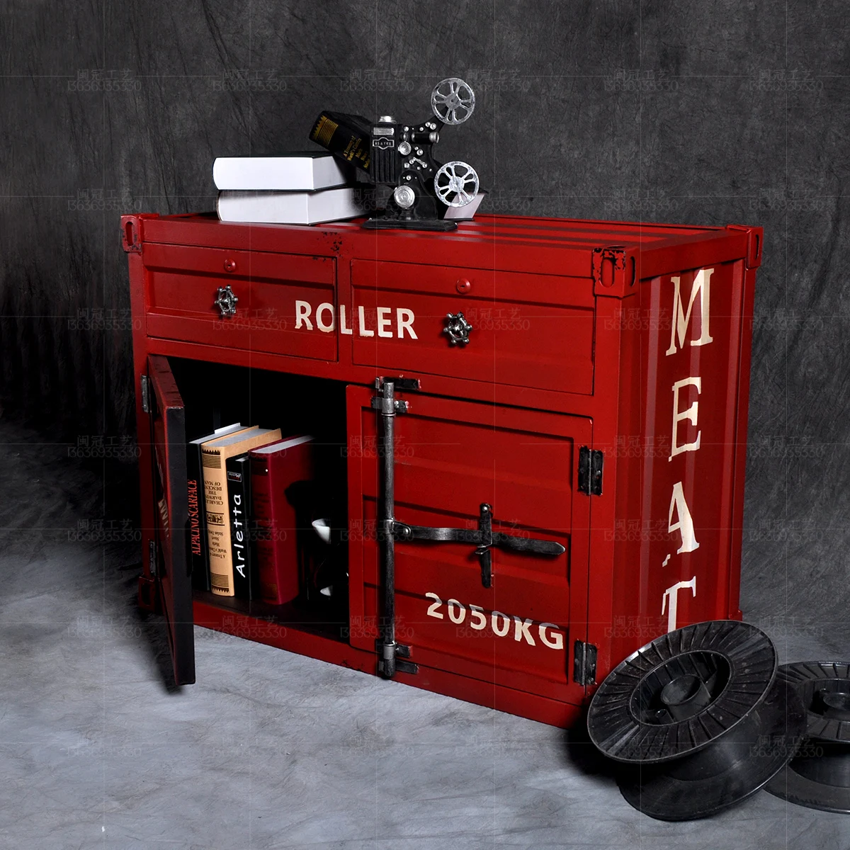 Industrial Style Container Sideboard Cabinet Creative Iron Locker Distressed Tea Cabinet Wine Cabinet Wall Storage Cabinet