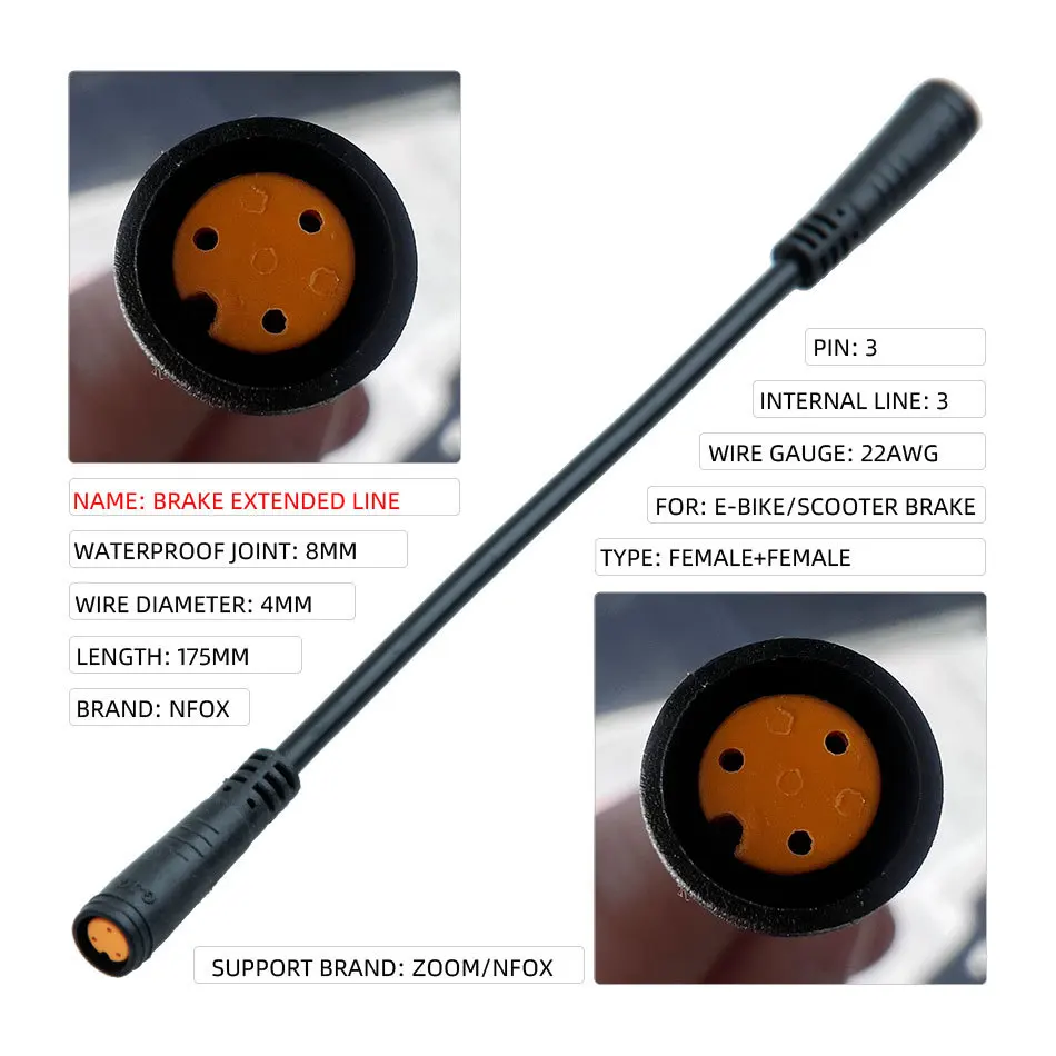 Brake 3PIN Conversion Cable Disconnect Wire Connector Waterproof Electric Bike Ebike Motor Features M8 Double Female Heads
