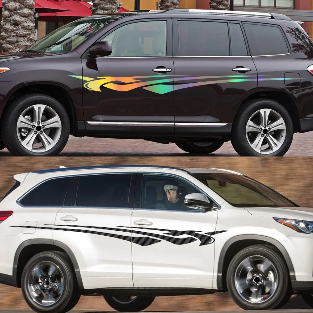 2Pcs Side Door Flame Vinyl Stickers For Toyota Highlander XU50 XU70 2013‑2026, 310cm Sport Racing SUV Graphic Auto Exterior
