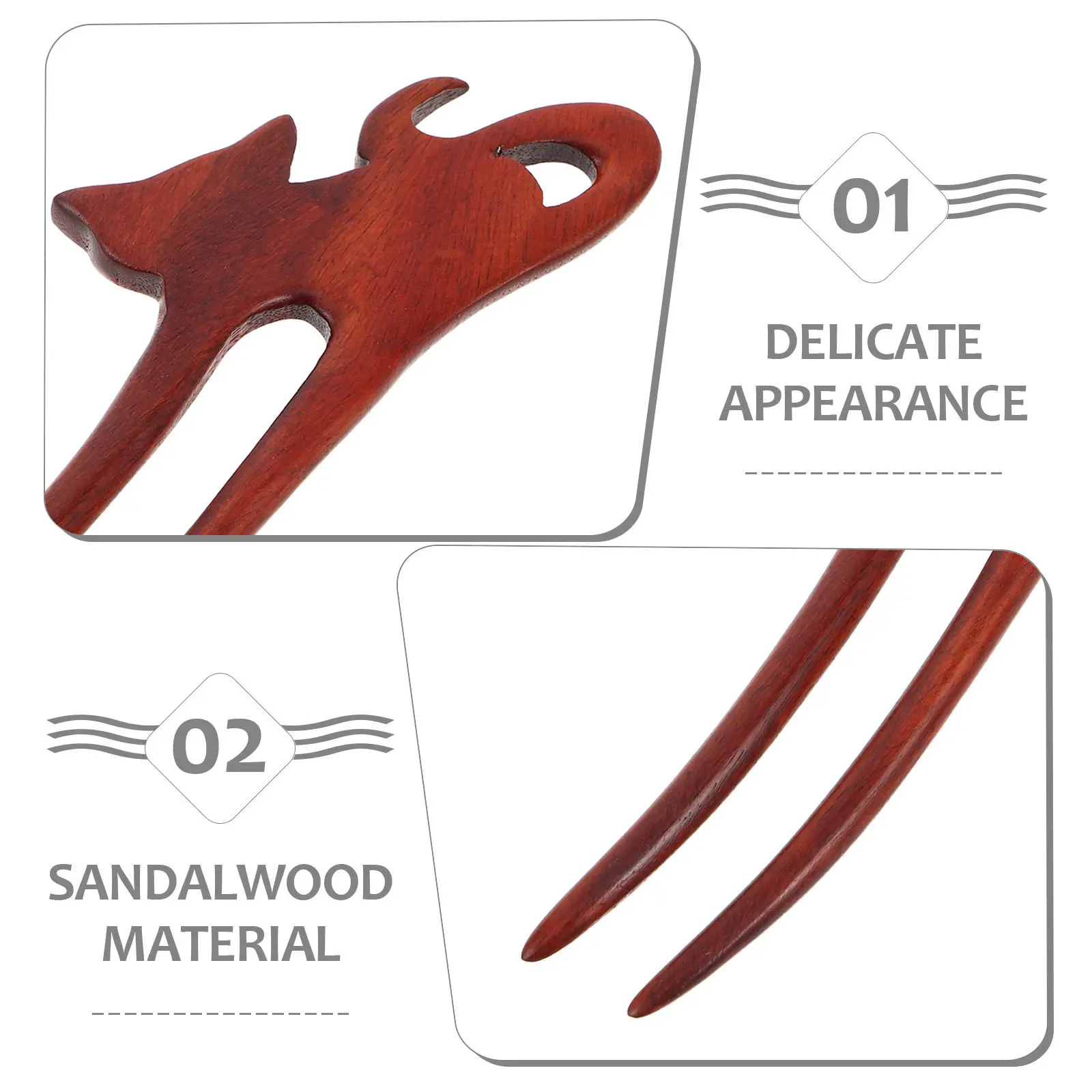 Sandalwood U-Shaped Hairpin For Women Vintage Chinese Style Bun Sticks Dark Red Wooden Hair Forks Updo Hair Accessories