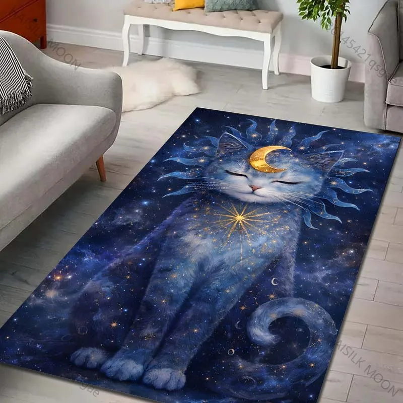 Multiple sizes Fantasy cat in cosmic art Print Carpet Rug for Living Room Bedroom Sofa Doormat Home Decor Non-slip Floor Mat