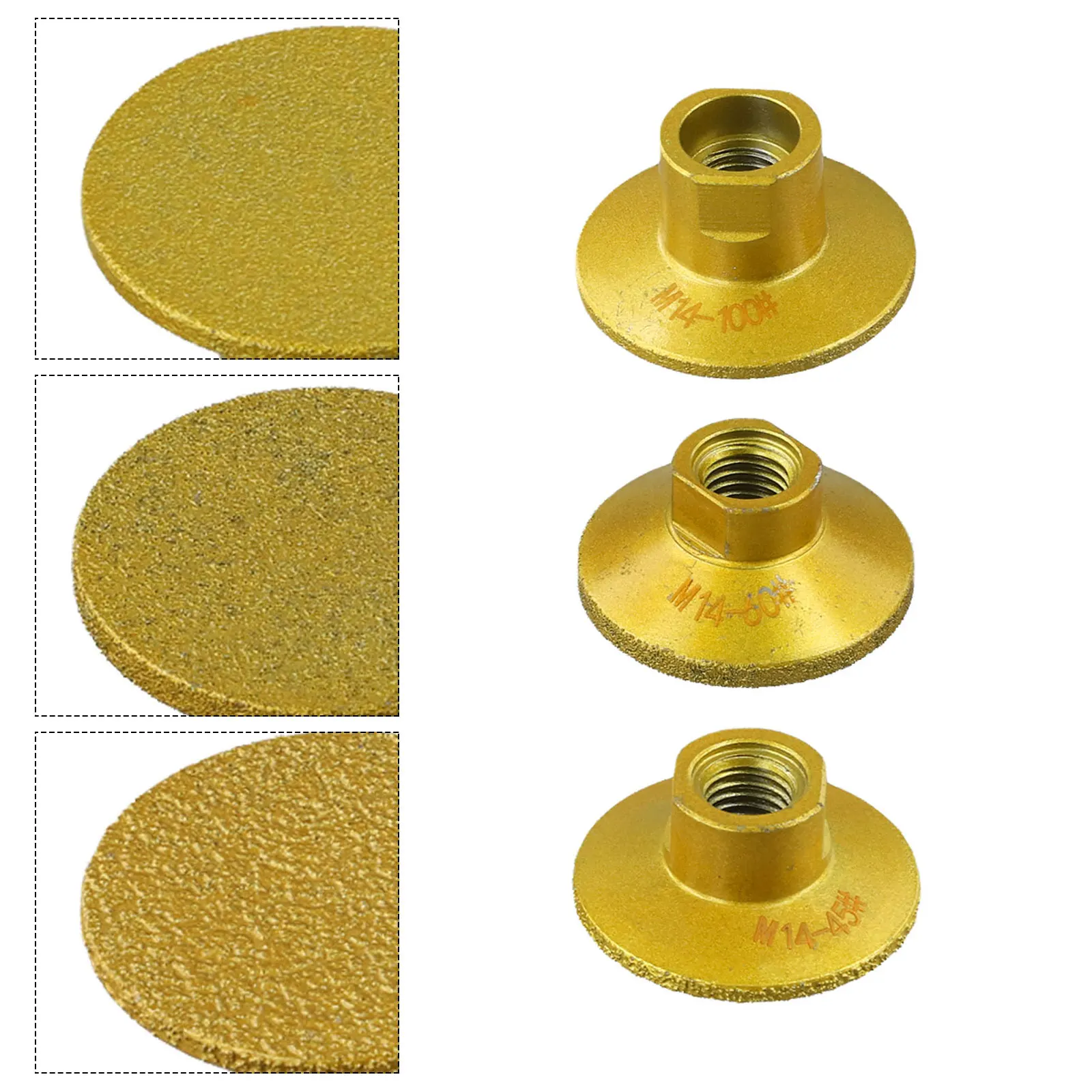 3Pcs Polishing Grinding Wheel 14mm Thread 50mm Brazing Edge Profile Polishing Grinding For Marble Polishing Tool