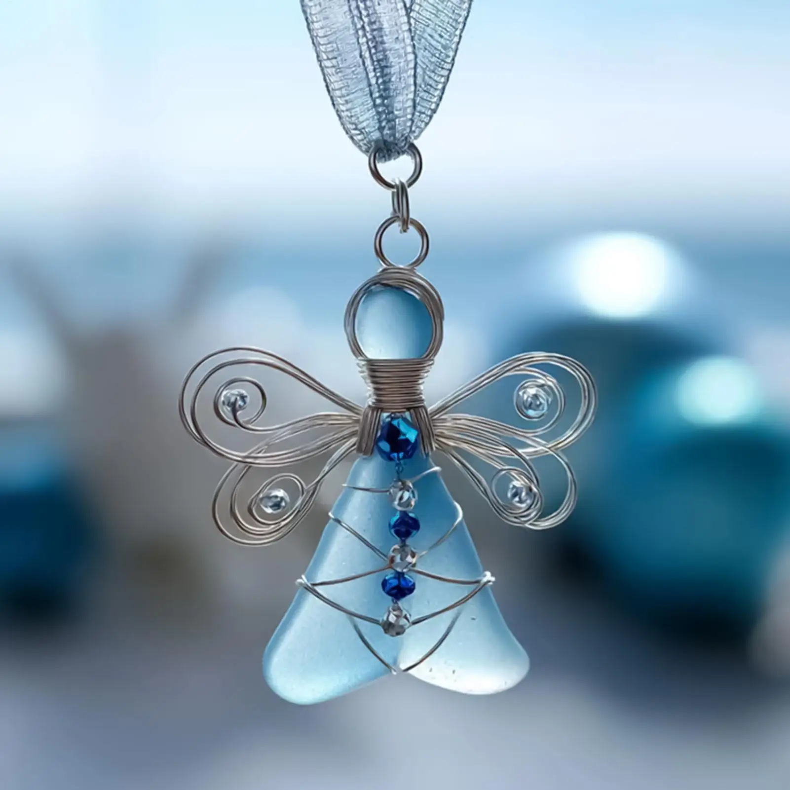 Sea Glass Ornaments 6 Pieces Angel Home Pendant 2D Acrylic Christmas Tree Decorations For Workplace Living Room Kitchen Entryway