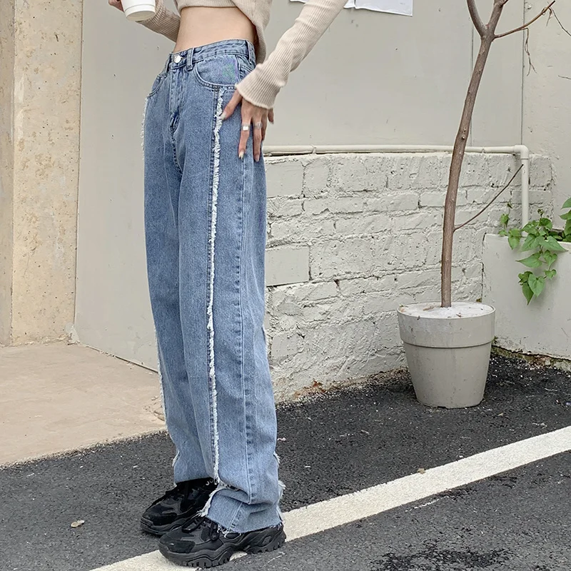 Korean Style Jeans Women's New Niche Jeans with Wide Legs for Casual Street Fashion High-Waisted Raw Edge Fashion long Pants