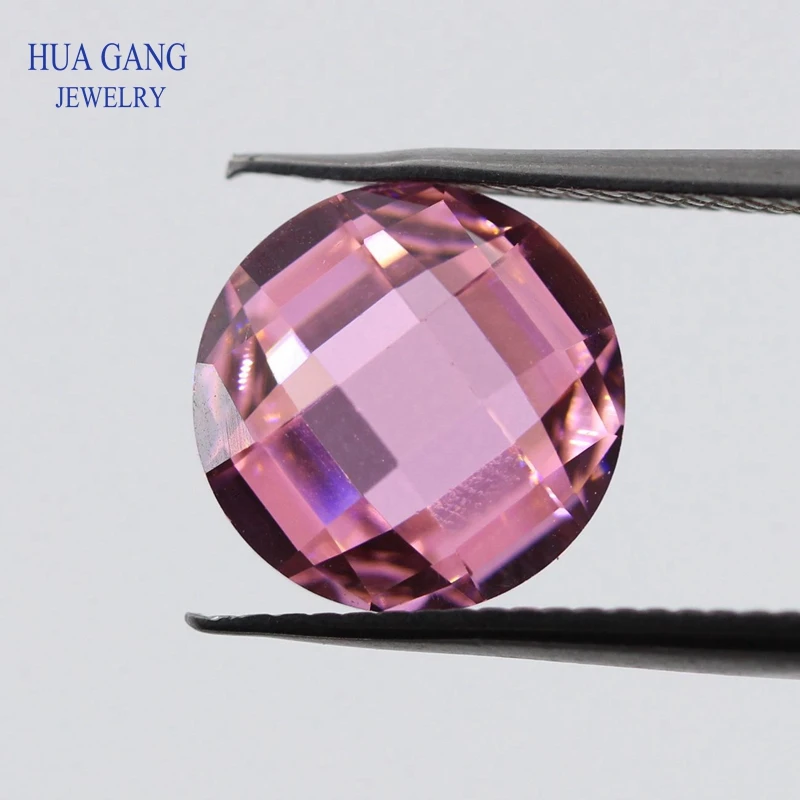 Wholesale Colored 3mm-8mm Round Double Checkerboard Cut Cubic Zirconia Bulk White Garnet Pink CZ Synthetic Gemstones
