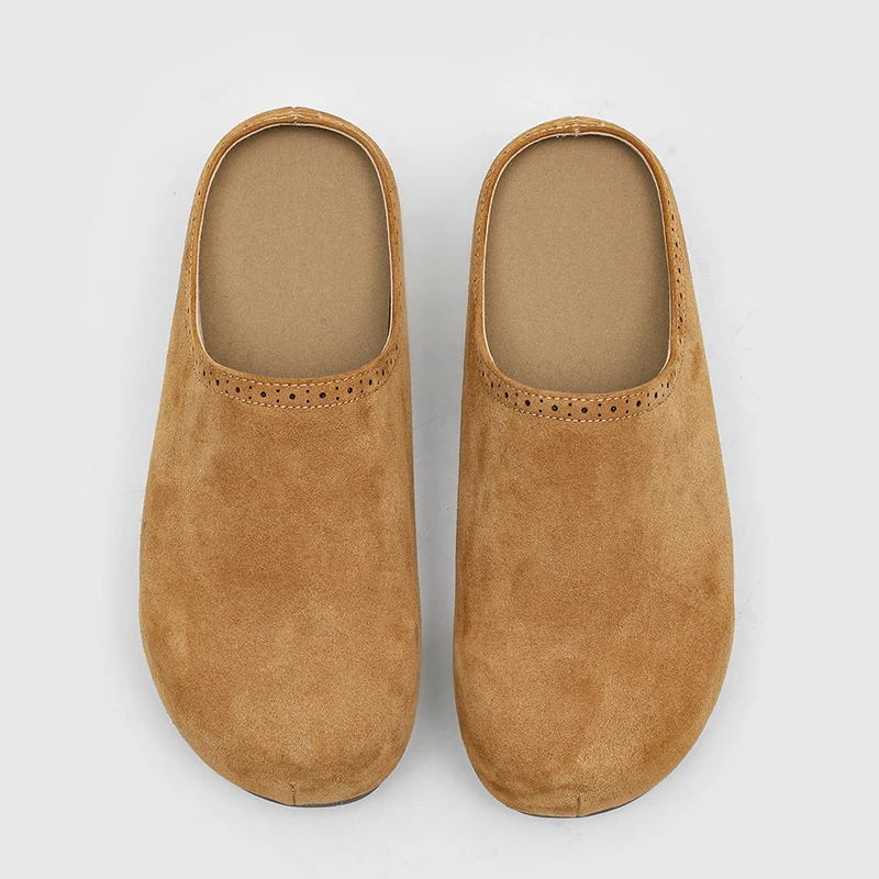 

Maillard Burke Men Retro Suede Round Head Thick Bottom Non Slip Commuter Casual Half Slippers