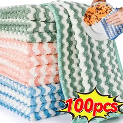 Double-sided Fleece Dishcloths Super Absorbent Cleaning Cloths Scouring Pads Kitchen Washing Dish Rags Glass Windows Wipe Towel