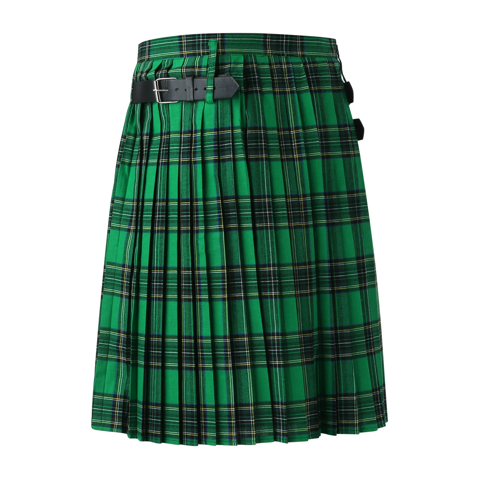 Fashionable Casual Retro Half Bodies Skirt For Man Scottish Style Plaid Printing Contrast Waistband Male Pleated Skirts