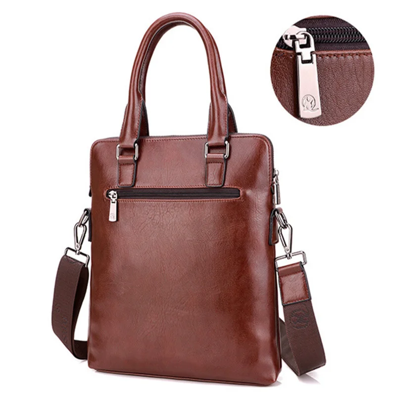 Genuine Leather Vertical Men Briefcases With Zipper Vintage Handbag Business Shoulder Messenger Bag Luxury Tote Bag For Male