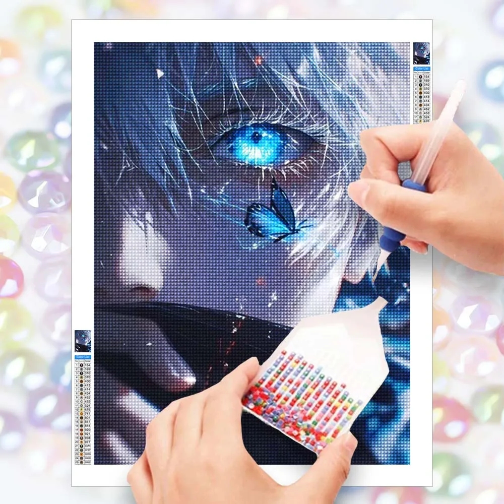 Jujutsu Kaisen Satoru Gojo 5D DIY pintura de diamante Anime ojos azules taladro redondo cuadrado completo bordado arte mosaico decoración del hogar regalo
