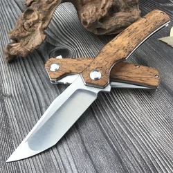 High Quality Pocket Folding Knife D2 Stain Blade Sandalwood Handle  Work Sharp Outdoor Camping Cutting Hunting EDC Knives