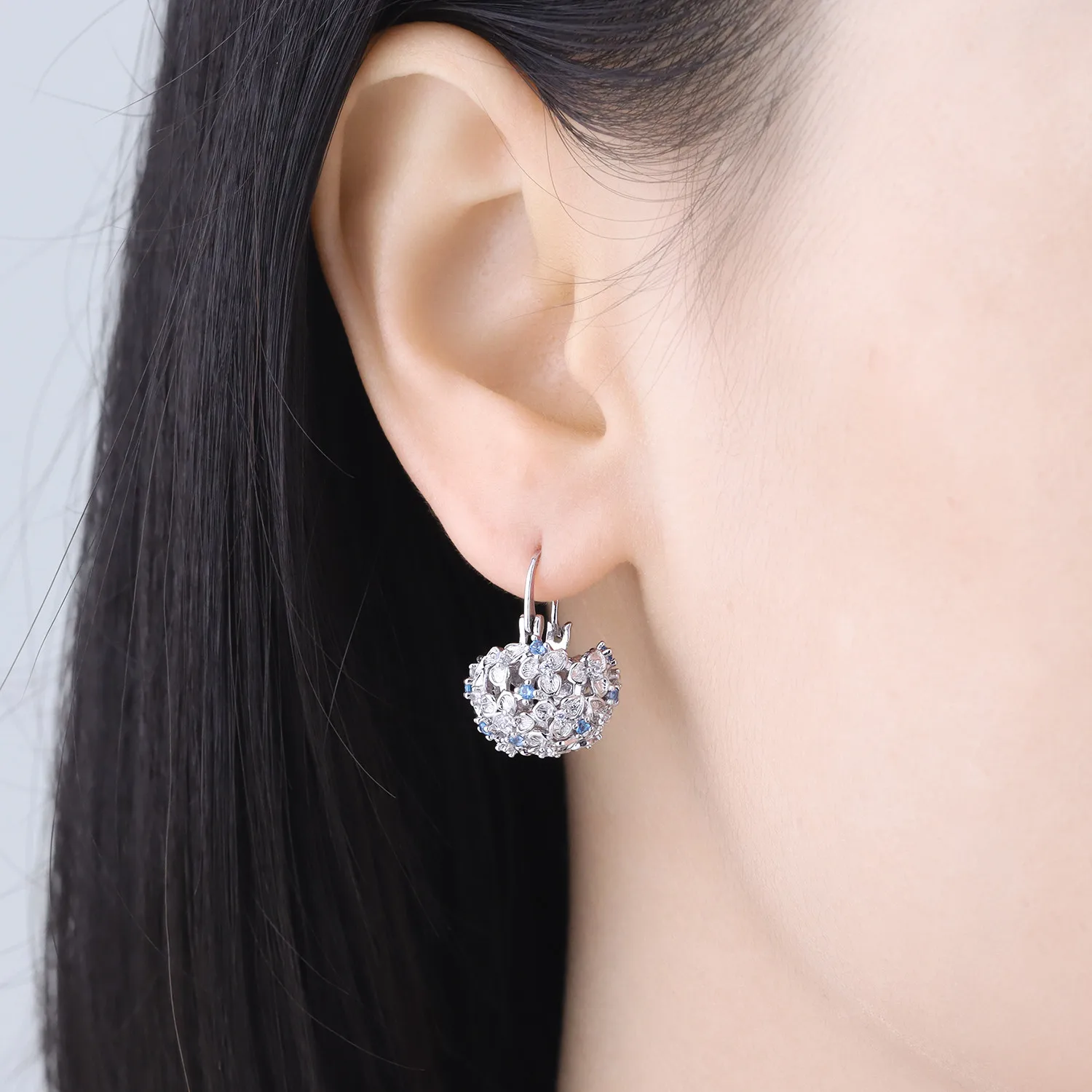 Cycuff 925 Sterling Silver Blue Zircon Hydrangea Flower Drop Earrings Women Earrings Trendy Party Jewelry Anniversary Gifts