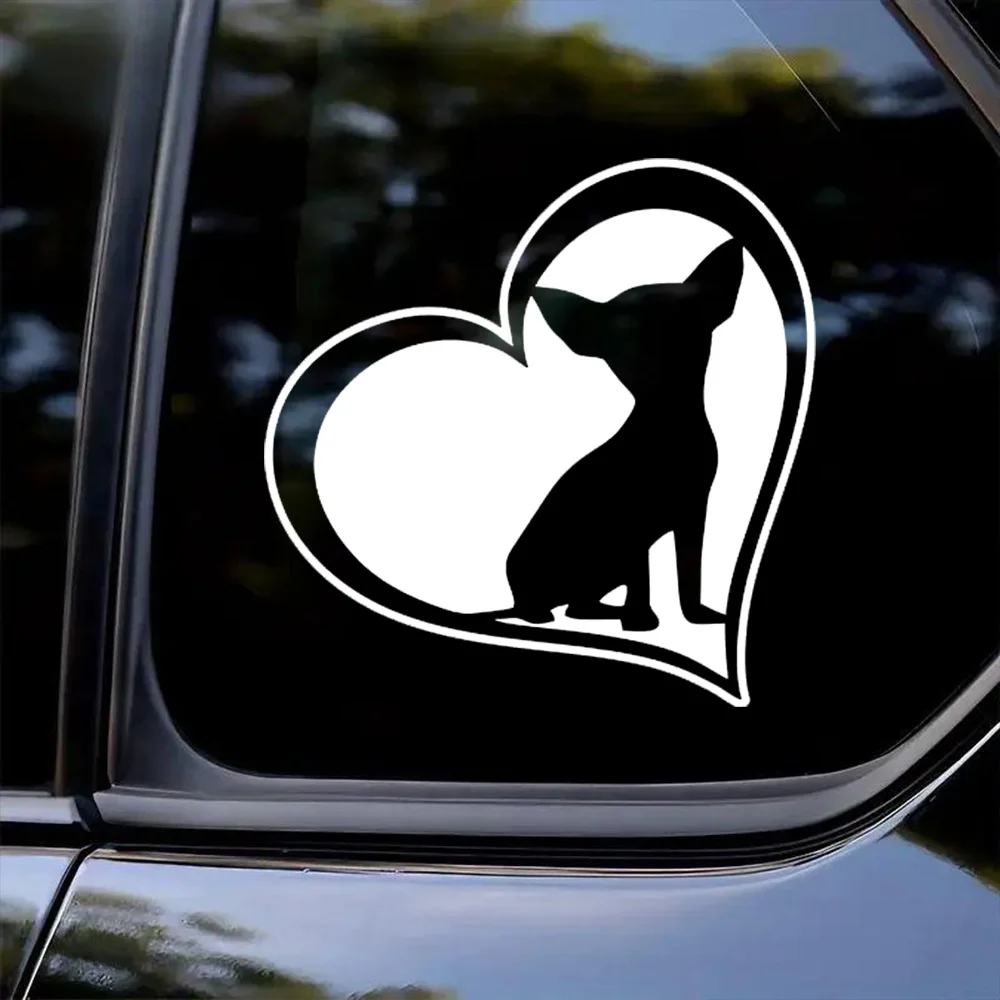 

Автомобильная наклейка в форме сердца Chihuahua Love, водонепроницаемые аксессуары из винилового материала 14x14 см, забавные автомобили, грузовики, мотоциклы, стены