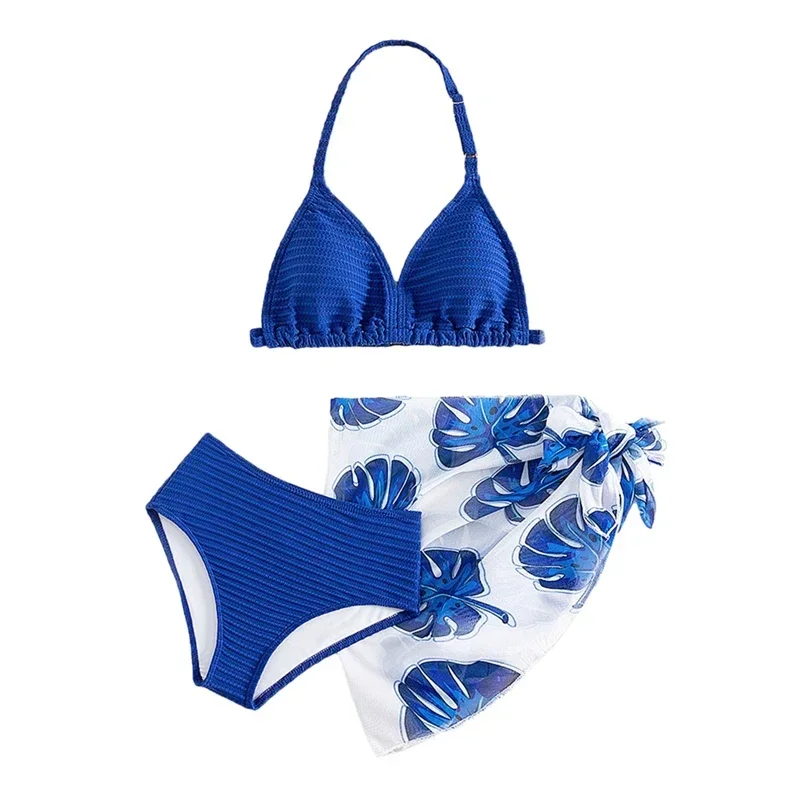 Costume da bagno per bambini Costume da bagno per bambini ﻿ Confezione da 3 set bikini stampati con foglie frontali per bambine e gonne 8-11 anni