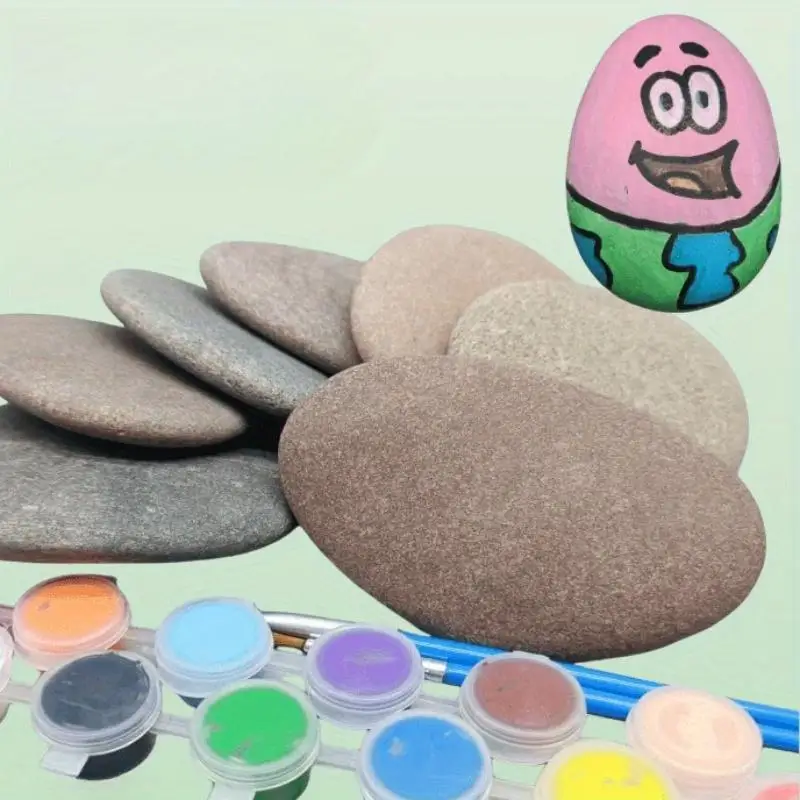 6Pcs Natural Flat Painting Stones Smooth Pebbles For Kids DIY Art Hand Painting Garden Home Decor Vase Filler Craft Supplies