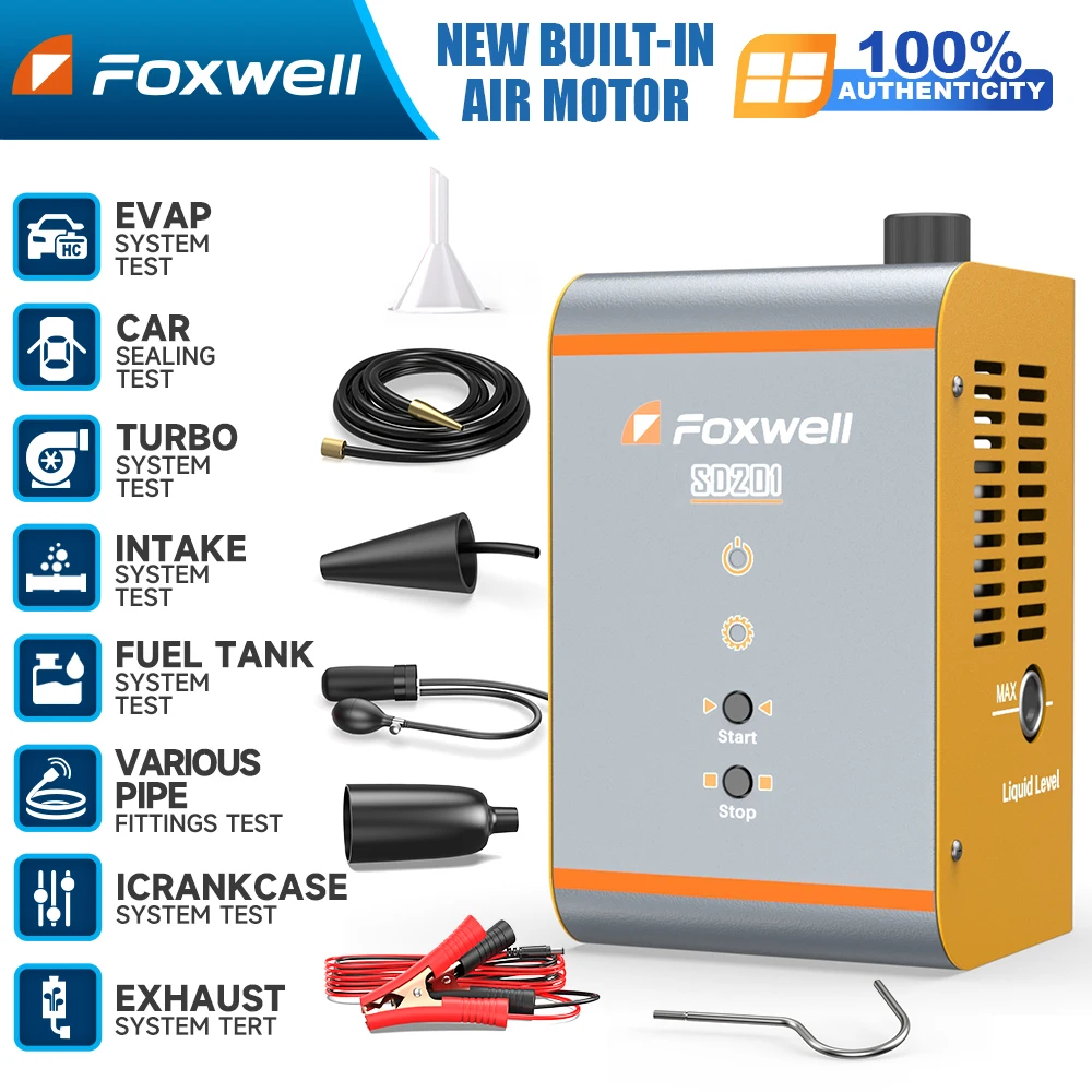 FOXWELL SD203 Automotive Rauchleckdetektor Dual-Modus Luft- & Rauchtester 12V EVAP Vakuumlecktester mit integrierter Luftpumpe für die Reparatur von Autos, LKWs und Motorrädern